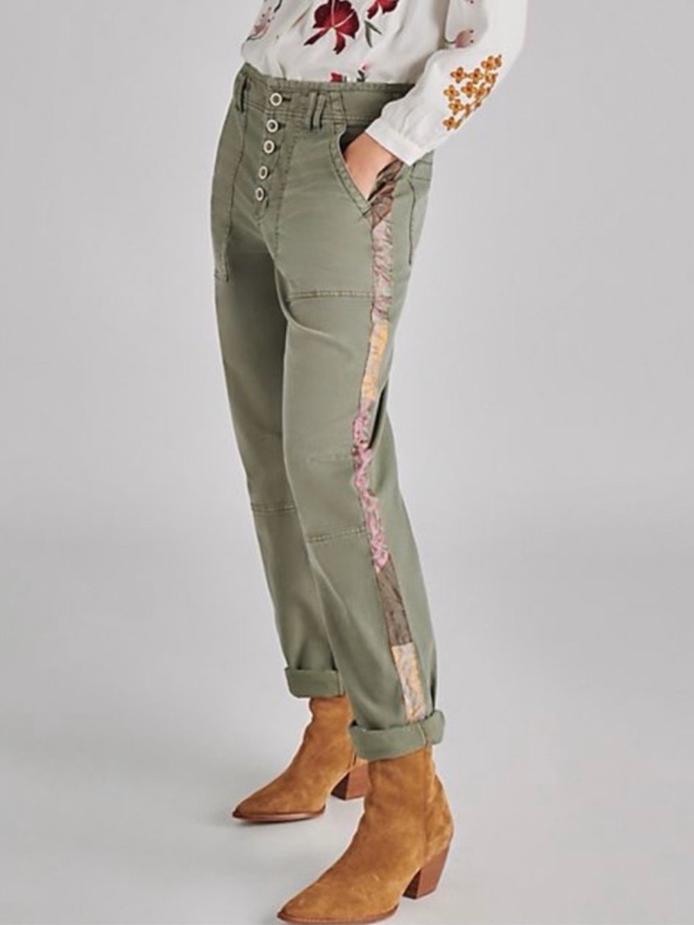 Anthropologie The Wanderer Green Button Front Utility Embellished Pants Size 26 - Picture 14 of 15